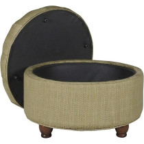 HomePop Home Decor N8264-F1077 Large Button Tufted Woven Round Storage Ottoman Ottoman with Storage for Living Room And Bedroom, Tan And Cream Tweed, Tan and Cream, 25 x 25 x 15 Inch