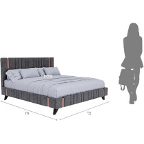 Ripple Furniture Modern Design Velvet Upholstered King Size Bed Frame With Headboard With Mattress, Grey