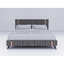 Ripple Furniture Modern Design Velvet Upholstered King Size Bed Frame With Headboard With Mattress, Grey