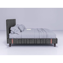 Ripple Furniture Modern Design Velvet Upholstered King Size Bed Frame With Headboard With Mattress, Grey