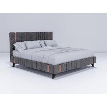 Ripple Furniture Modern Design Velvet Upholstered King Size Bed Frame With Headboard With Mattress, Grey