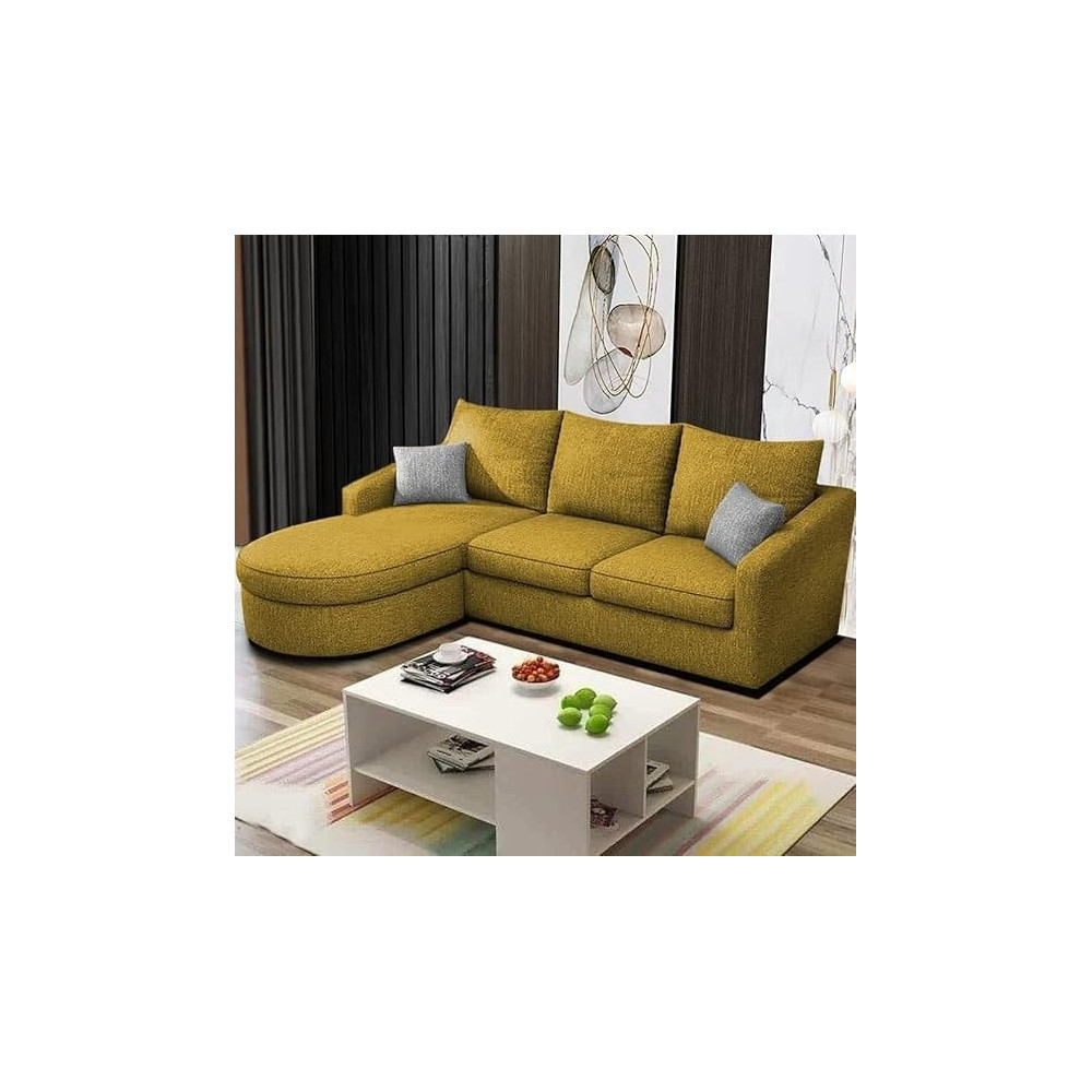 Raj Furniture EleganceEdge 4-Seater Sofa Set For Living Room (LHS), Yellow