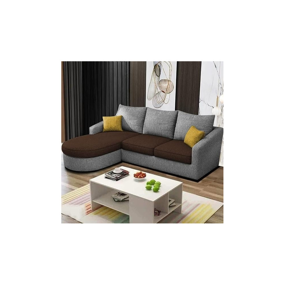 Raj Furniture EleganceEdge 4-Seater Sofa Set for Living Room (LHS), Brown Grey