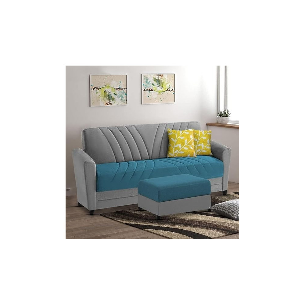 Ripple Furniture Elegance Essence 3 Seater Sofa Set with Ottoman, Turquise Grey