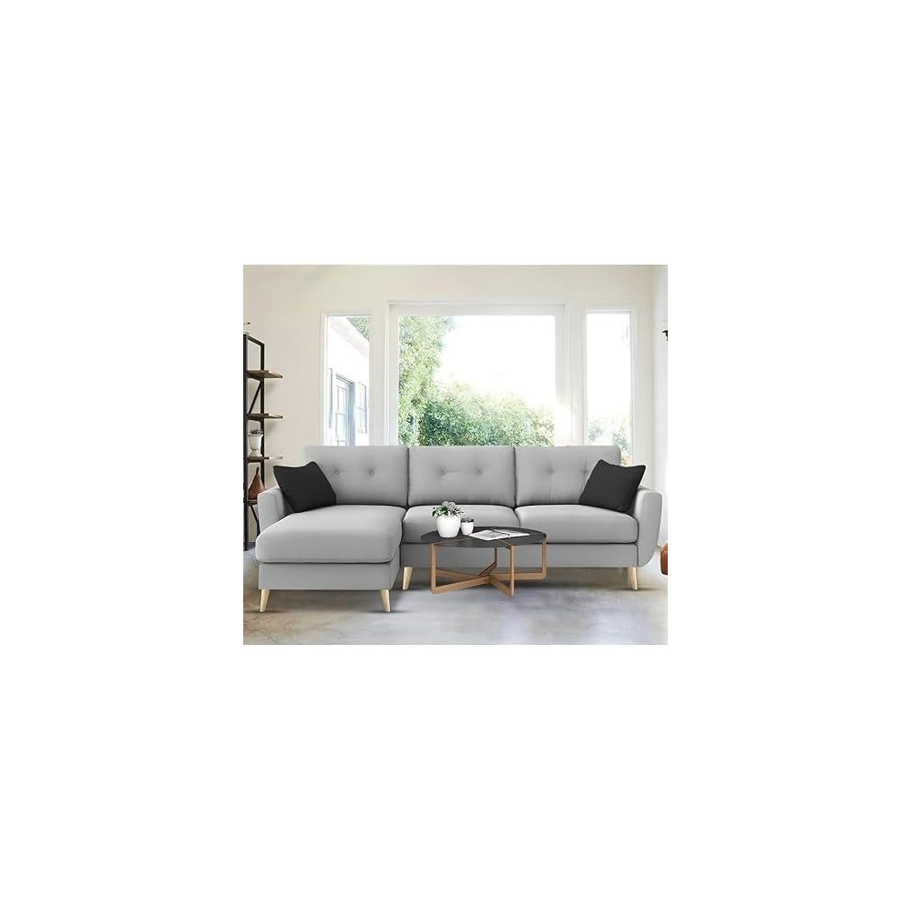 Raj Furniture Royal Azure Elegance 4 Seater L-Shaped Living Room Sofa in Plush Velvet Fabric, LHS, Grey Fabric