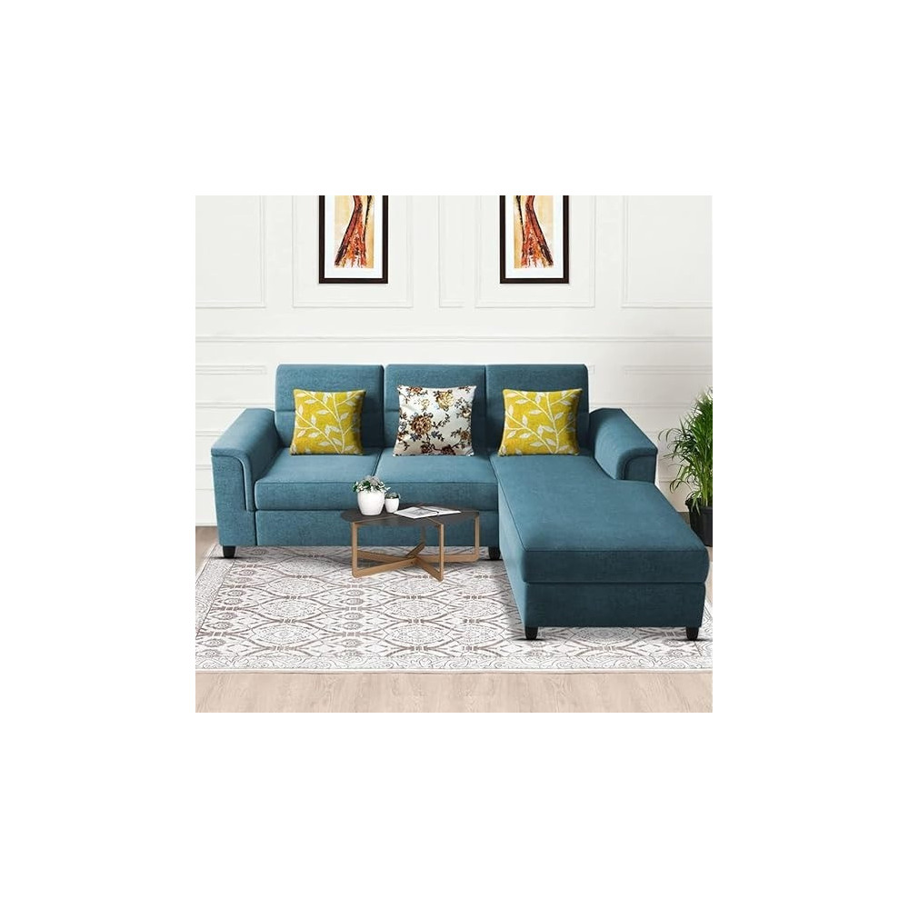 Raj Furniture Elegant 4 Seater L Shape Sofa Set for Living Room, Turquise