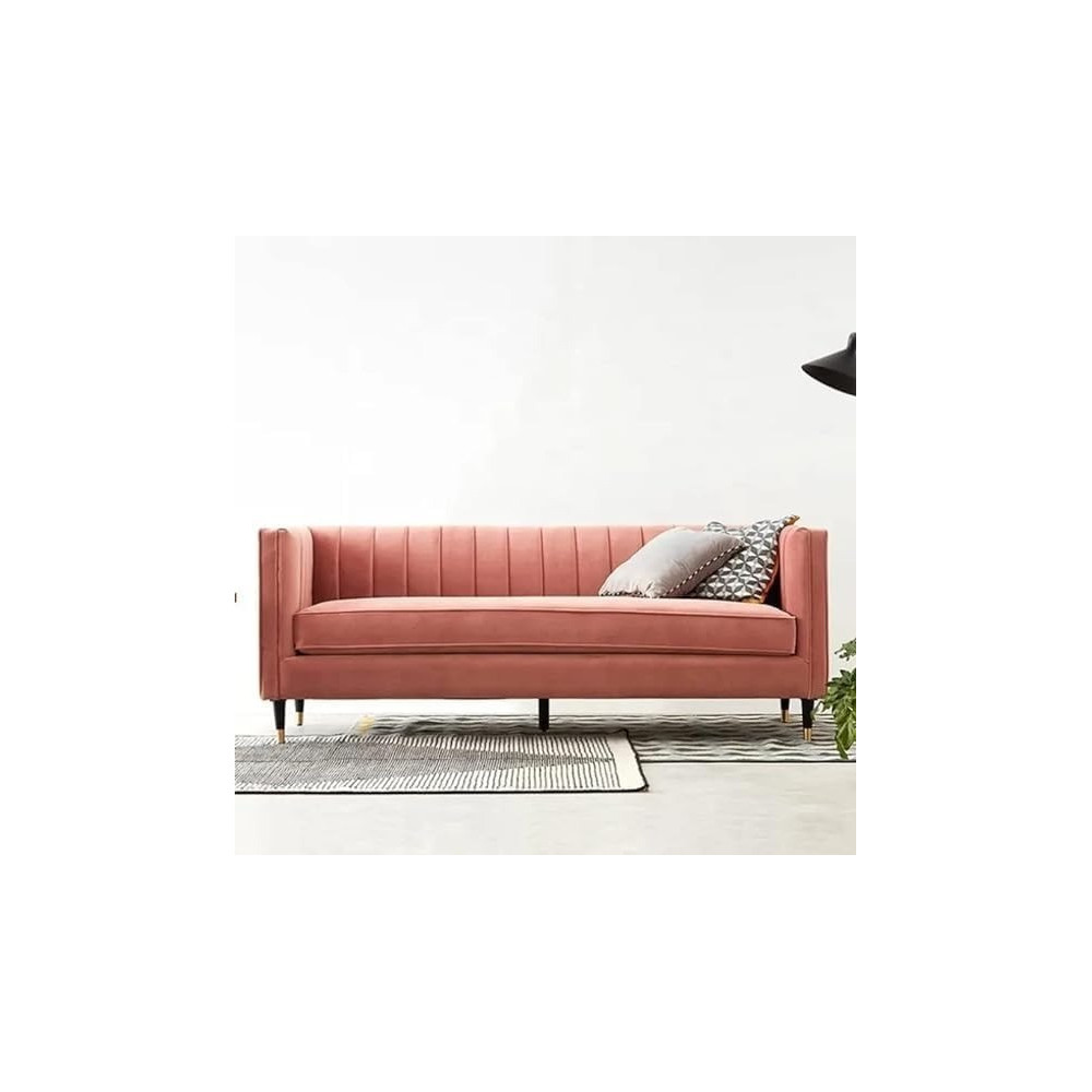 Ripple Furniture New Modern Style Living Room Sofa Set Furniture Upholstered Sofa 3 Seater, Pink