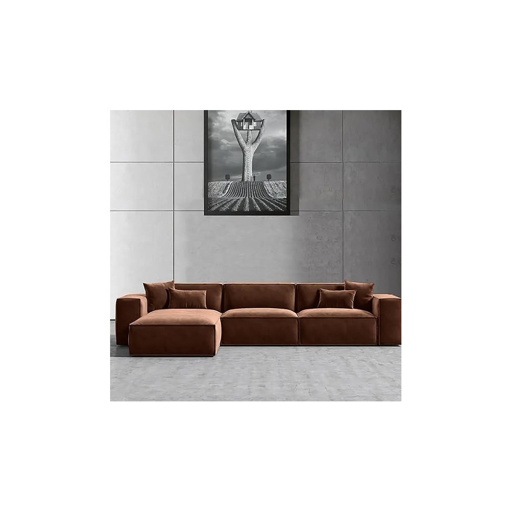 Ripple Furniture L-Shape Modern Style Luxury Home Couch, Right, Dark Brown