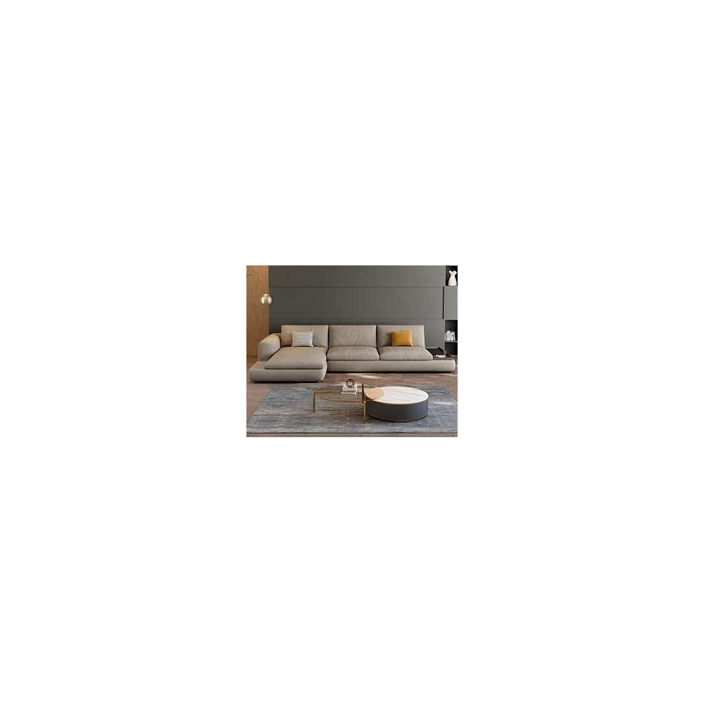 Ripple Furniture L Shape Living Room Sofa Set Nordic Modern Design Couch (Left) (Right), Cream