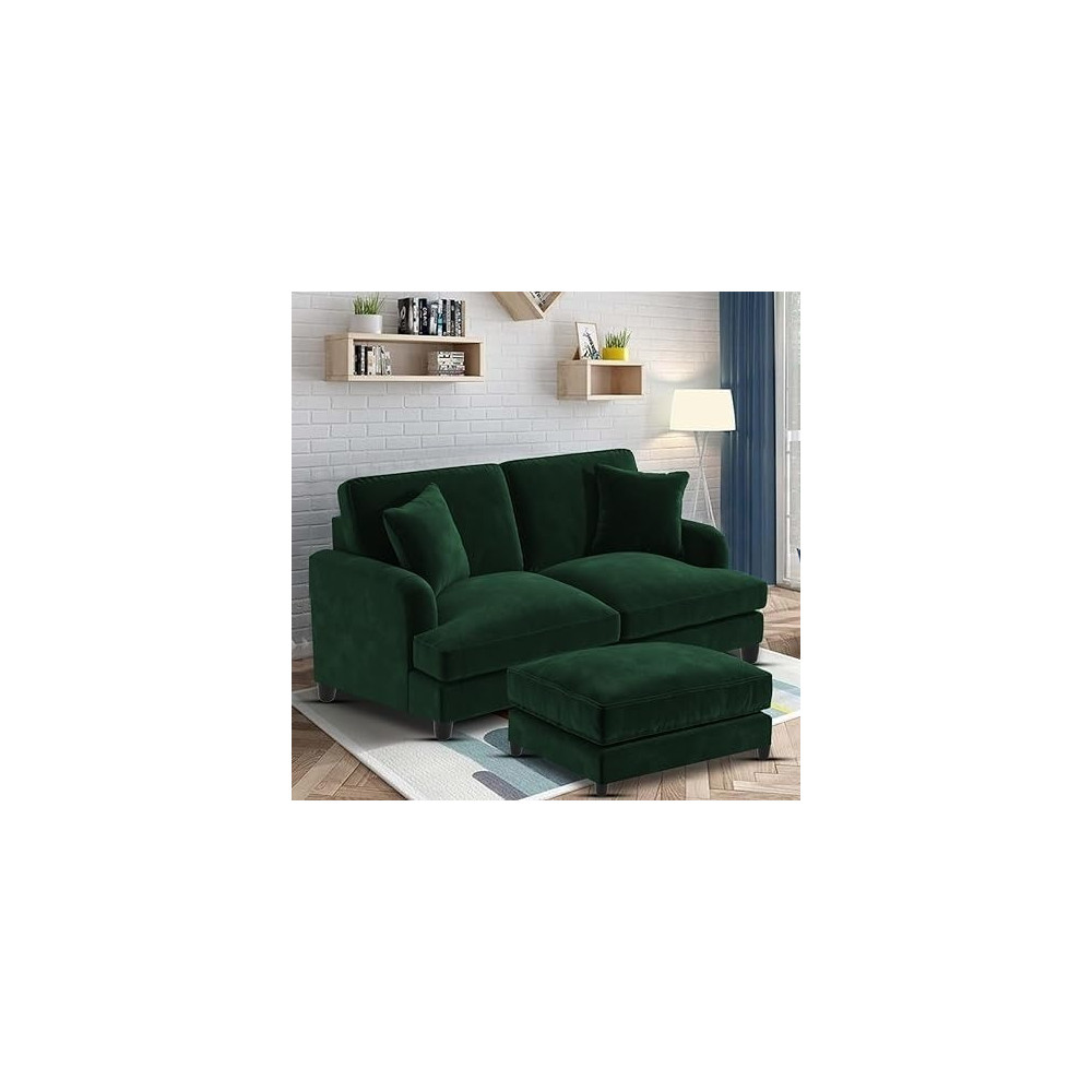 Ripple Furniture Sedona 2 Seater Velvet Sofa Set with Ottoman, Green