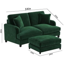 Ripple Furniture Sedona 2 Seater Velvet Sofa Set with Ottoman, Green
