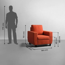 Raj Furniture Modern Fabric Sofa 1 Seater, Ember Orange