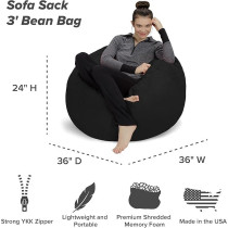 Raj Furniture Sofa Sack Plush, Ultra Soft Bean Bag Chair Memory Foam Bean Bag Chair With Microsuede Cover Stuffed Foam Filled Furniture and Accessories for Dorm Room Black 3