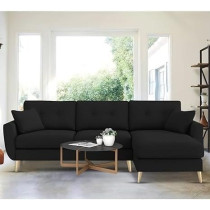 Raj Furniture Royal Azure Elegance 4 Seater L-Shaped Living Room Sofa in Plush Velvet Fabric, RHS, Black Fabric