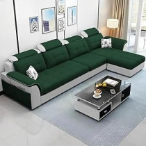 Ripple Furniture Luxury RHS L Shape Sofa Set For Living Room in Premium Fabric, Green Grey