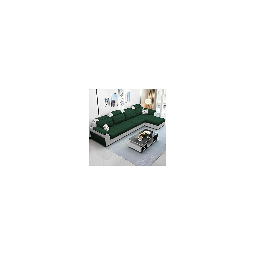 Ripple Furniture Luxury RHS L Shape Sofa Set For Living Room in Premium Fabric, Green Grey
