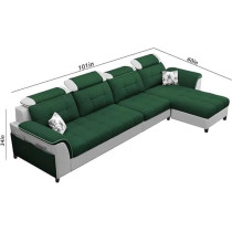Ripple Furniture Luxury RHS L Shape Sofa Set For Living Room in Premium Fabric, Green Grey