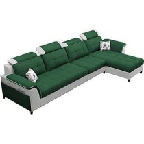 Ripple Furniture Luxury RHS L Shape Sofa Set For Living Room in Premium Fabric, Green Grey