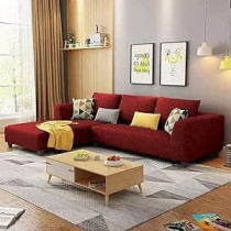 Raj Furniture 6 Seater L Shape Sofa Set For Living Room, Maroon Fabric