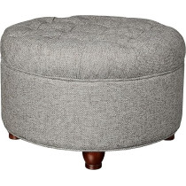 Homepop Home Decor Large Button Tufted Woven Round Storage Ottoman Ottoman with Storage For Living Room And Bedroom, Dark Gray