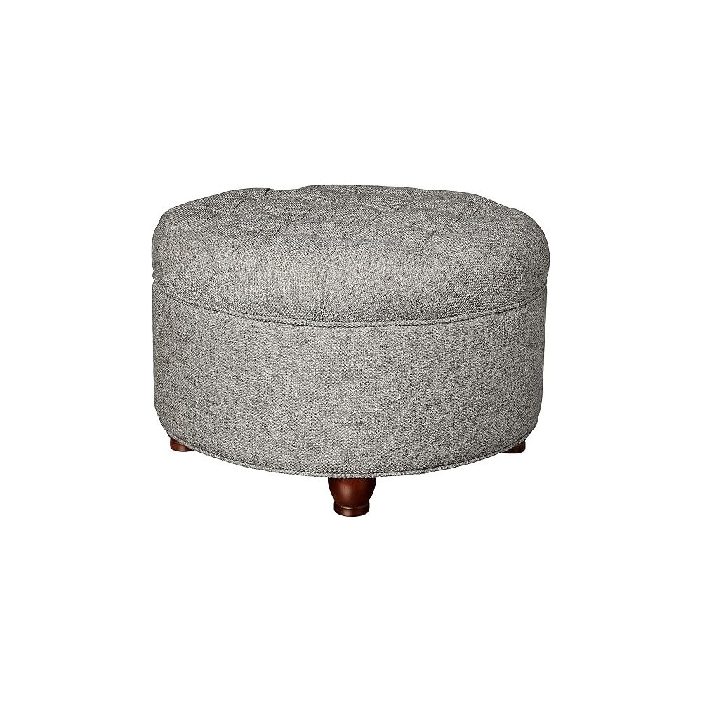 Homepop Home Decor Large Button Tufted Woven Round Storage Ottoman Ottoman with Storage For Living Room And Bedroom, Dark Gray