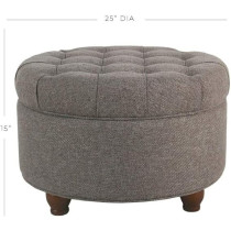 Homepop Home Decor Large Button Tufted Woven Round Storage Ottoman Ottoman with Storage For Living Room And Bedroom, Dark Gray