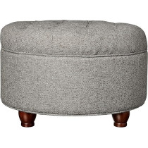 Homepop Home Decor Large Button Tufted Woven Round Storage Ottoman Ottoman with Storage For Living Room And Bedroom, Dark Gray