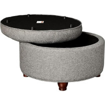 Homepop Home Decor Large Button Tufted Woven Round Storage Ottoman Ottoman with Storage For Living Room And Bedroom, Dark Gray