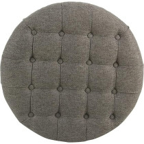 Homepop Home Decor Large Button Tufted Woven Round Storage Ottoman Ottoman with Storage For Living Room And Bedroom, Dark Gray