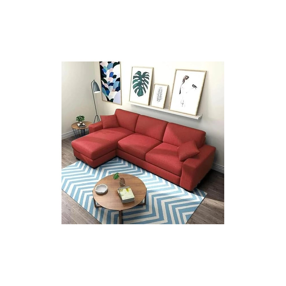 Raj Furniture 4 Seater L Shape Sofa Set For Living Room, Maroon Fabric (LHS)
