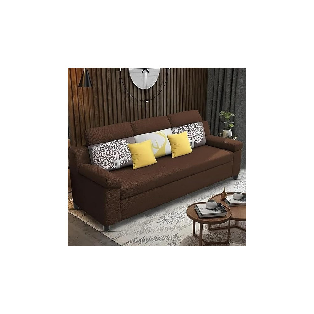 Raj Furniture Luxury 3 Seater Sofa For Living Room In Premium Fabric, Brown