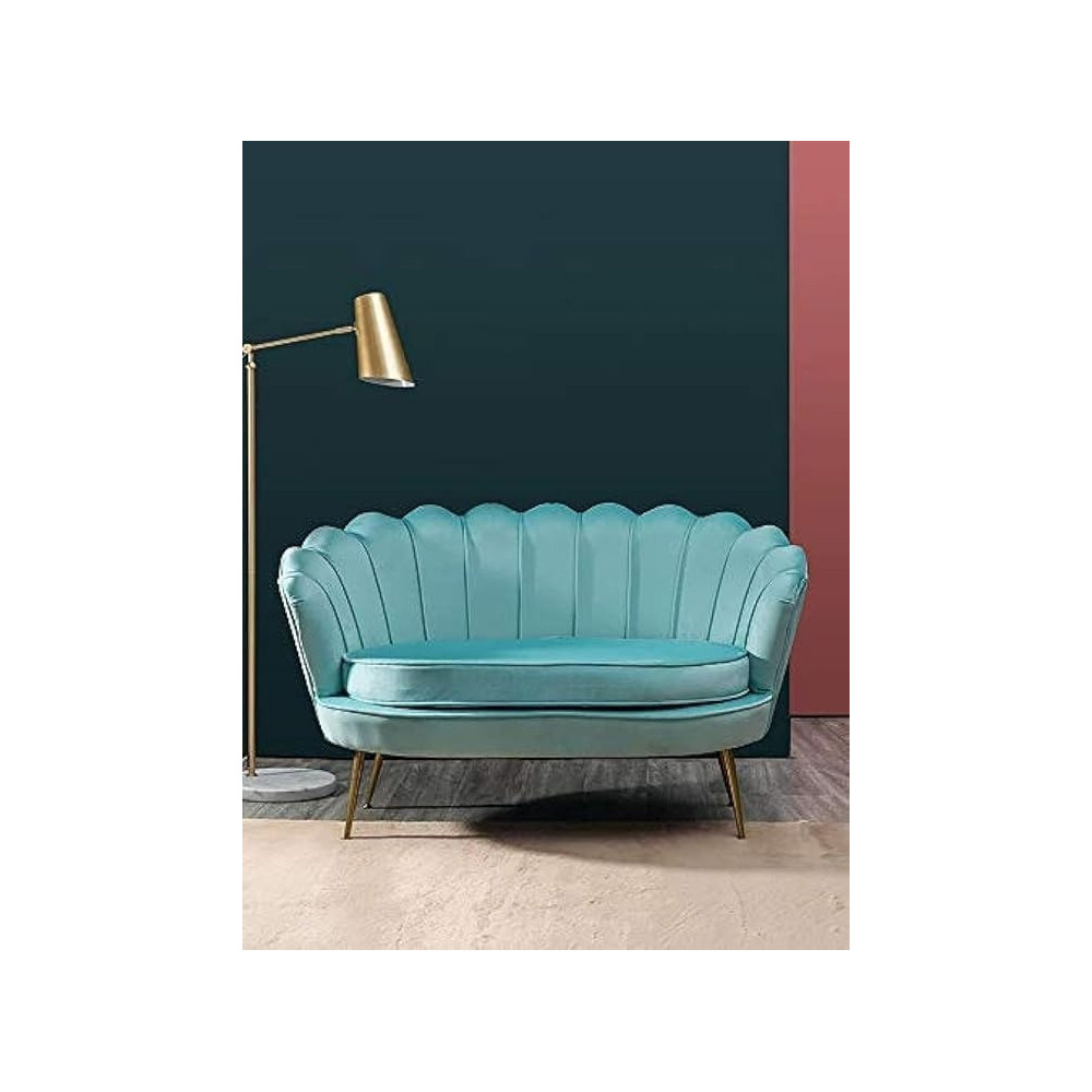 Raj Furniture Two Seater Flower Chair Mettle Legs Velvet, Light Blue
