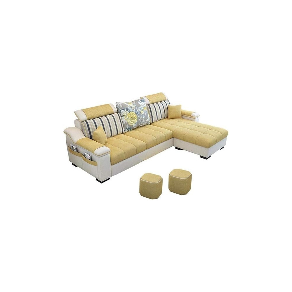Raj Furniture L Shape Sofa 3 Seat Linen Living Room Sofa Set Home Furniture Modern Design Frame Soft Sponge Shape Home Furniture, Foot Ped + 2 Cloth Stool