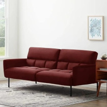 Raj Furniture Three Seater Wooden Sofa Cum Bed for Living Room, Red