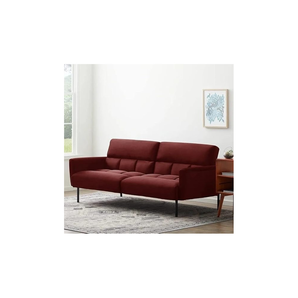 Raj Furniture Three Seater Wooden Sofa Cum Bed for Living Room, Red