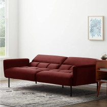 Raj Furniture Three Seater Wooden Sofa Cum Bed for Living Room, Red