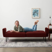 Raj Furniture Three Seater Wooden Sofa Cum Bed for Living Room, Red