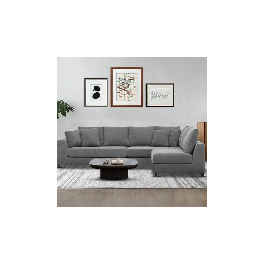 Raj Furniture RHS 7 Seater Sofa For Living Room in Premium, Grey Fabric