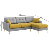 Raj Furniture Royal Azure Elegance 4 Seater L-Shaped Living Room Sofa in Plush Velvet Fabric, RHS, Yellow Grey Fabric