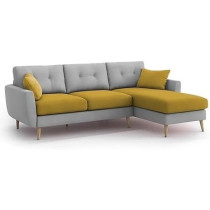 Raj Furniture Royal Azure Elegance 4 Seater L-Shaped Living Room Sofa in Plush Velvet Fabric, RHS, Yellow Grey Fabric