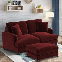 Ripple Furniture Sedona 2 Seater Velvet Sofa Set With Ottoman, Maroon