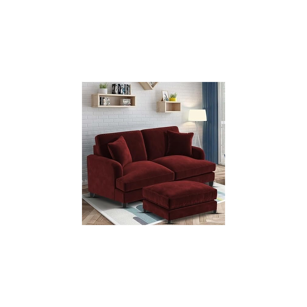 Ripple Furniture Sedona 2 Seater Velvet Sofa Set With Ottoman, Maroon