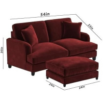 Ripple Furniture Sedona 2 Seater Velvet Sofa Set With Ottoman, Maroon