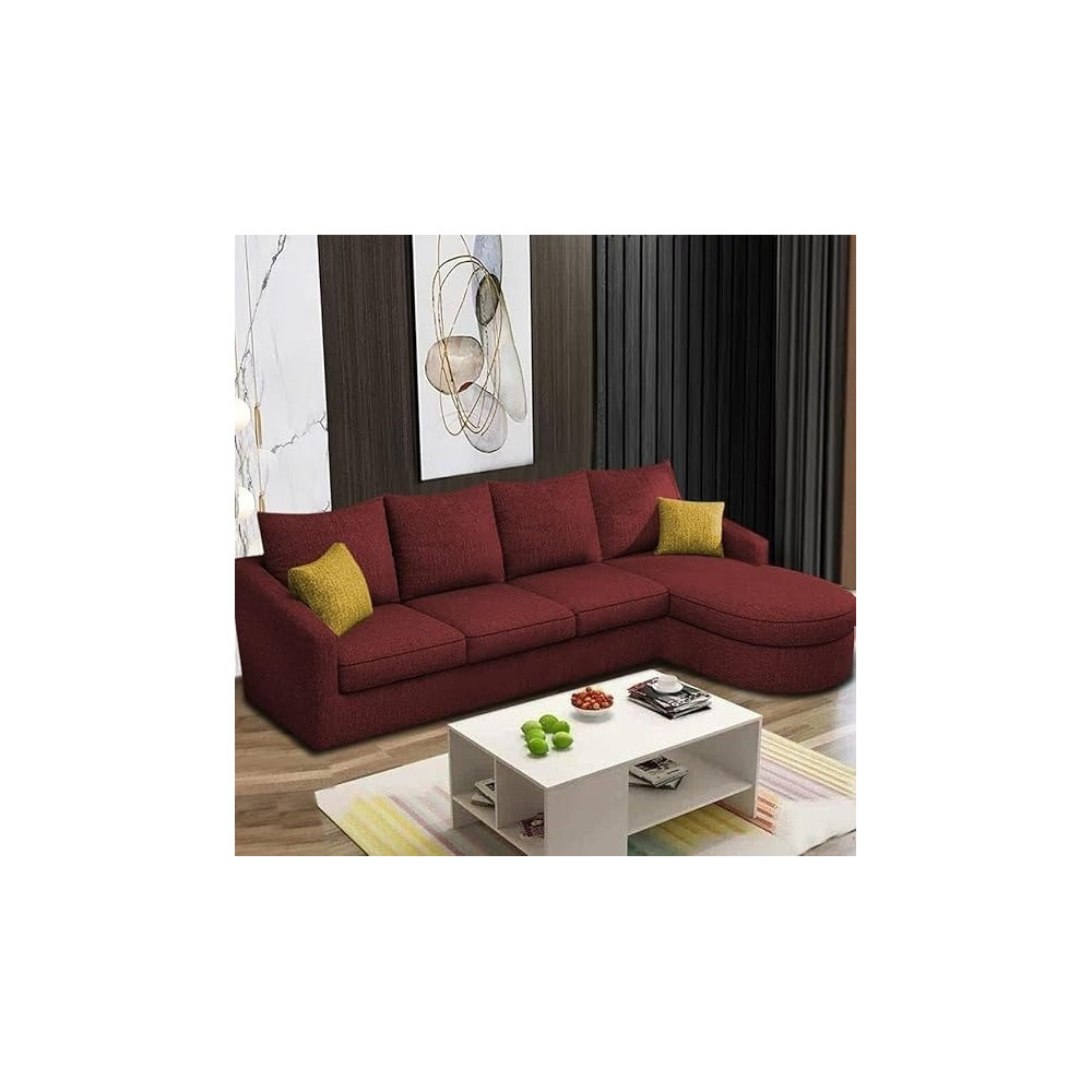 Raj Furniture Sumptuous Serenity The Round Lounger L-Shape 6 Seater Sofa Set for Your Living Room (RHS), Maroon