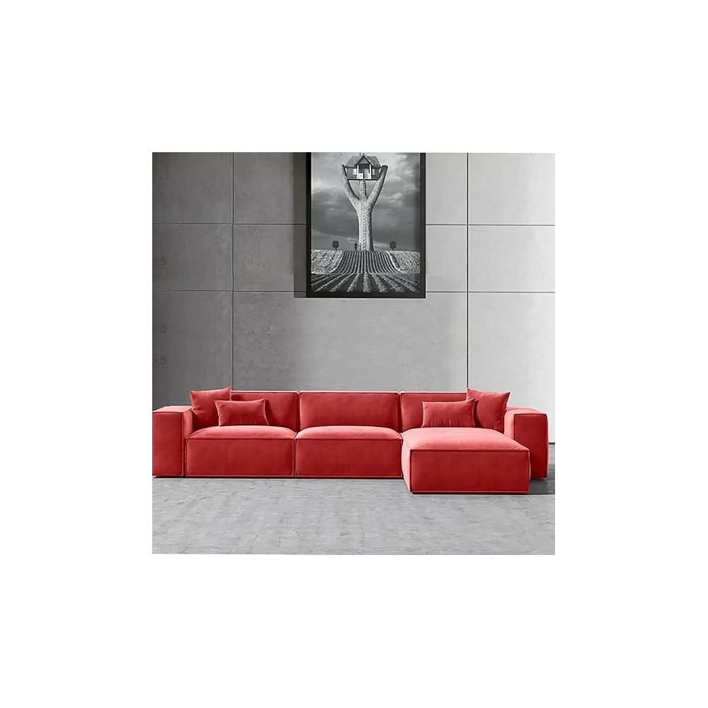 Ripple Furniture L-Shape Modern Style Luxury Home Couch Left, Red