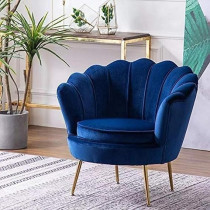 Raj Furniture Round Shaped Flower Chair Mettle legs Velvet, Blue