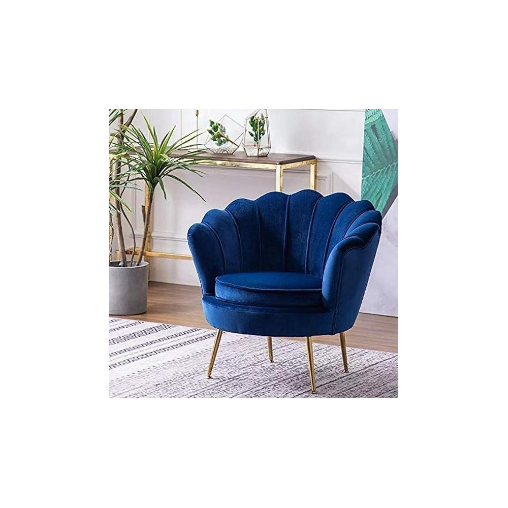 Raj Furniture Round Shaped Flower Chair Mettle legs Velvet, Blue