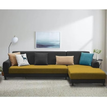 Raj Furniture 6 Seater RHS L Shape Sofa For Living Room, Yellow Black Fabric