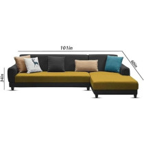Raj Furniture 6 Seater RHS L Shape Sofa For Living Room, Yellow Black Fabric