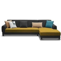 Raj Furniture 6 Seater RHS L Shape Sofa For Living Room, Yellow Black Fabric